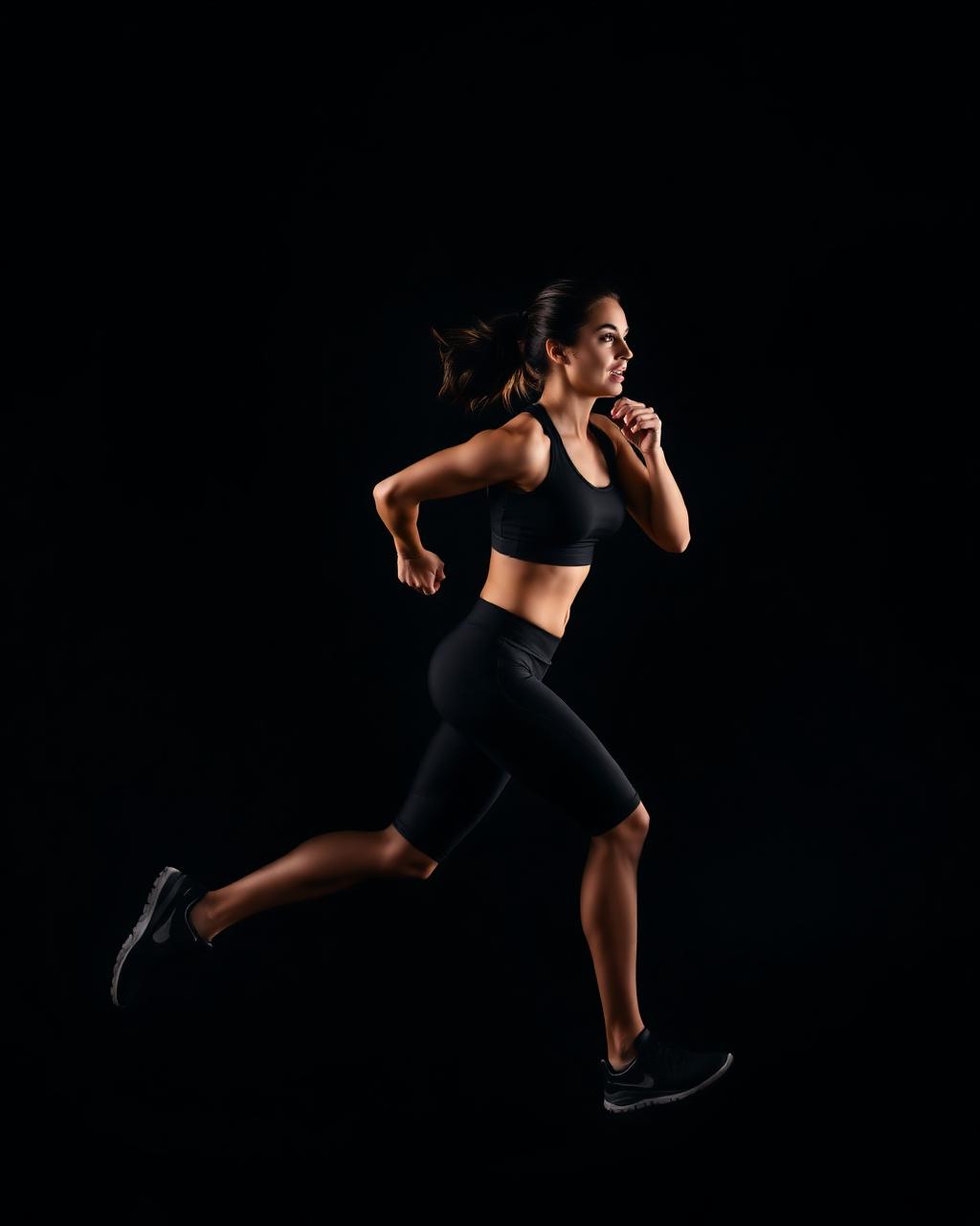 Athlete sprinting in a dark studio